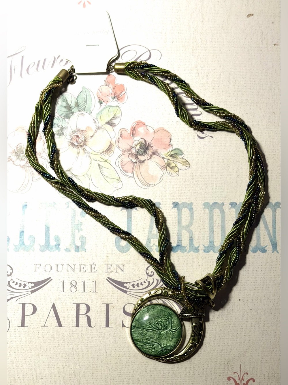 Green Multi-Strand Pendant Necklace - Unbranded